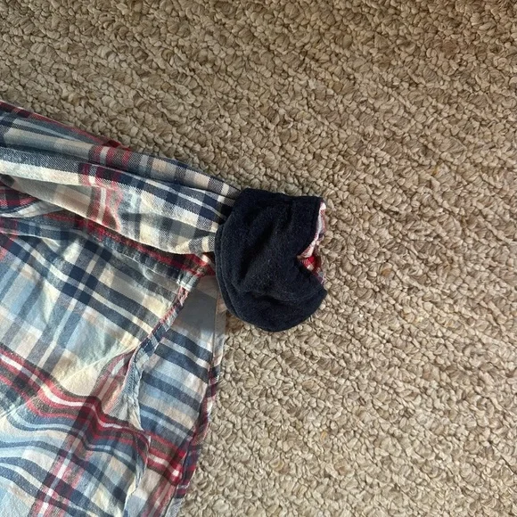 Merona Men's Plaid Cotton Long Sleeve Button-Up Shirt Red Blue Size L - Picture 3 of 4